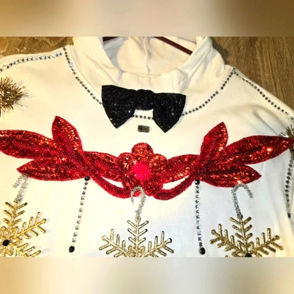 1 of a Kind Custom Handmade Ugly Christmas Sweater Hoodie Sequins Women's XL XXL - Picture 2 of 8